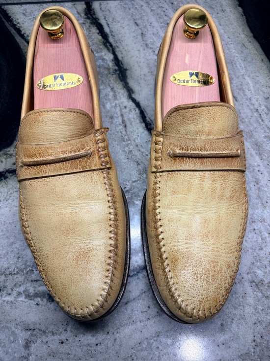 Santoni Handmade Penny Loafers  Beige Sand Leather Driving Shoes US 9.5 UK 8.5 main image 7